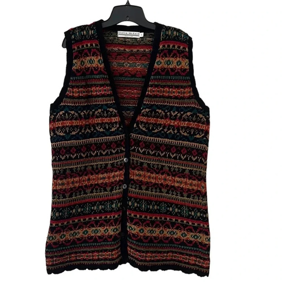 Delia McKain Women’s Vintage Chenille Button Front Vest Cardigan. FairIsle. SzL - Picture 2 of 10